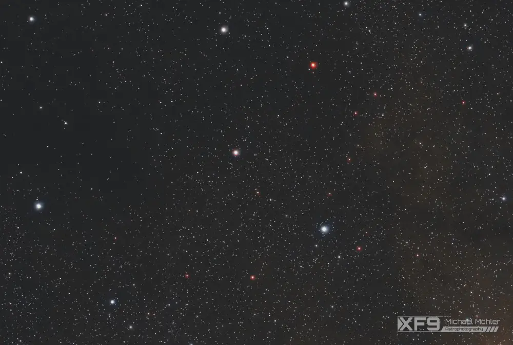 A star field with its brightest stars resembling a cross - the constellation of cygnus